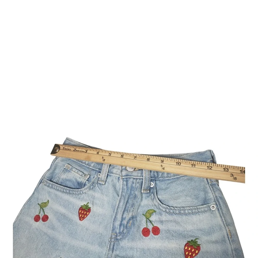 Old Navy Girls 10 High Rise Fruit Embroidered Denim Shorts Wash Cherry 2.5